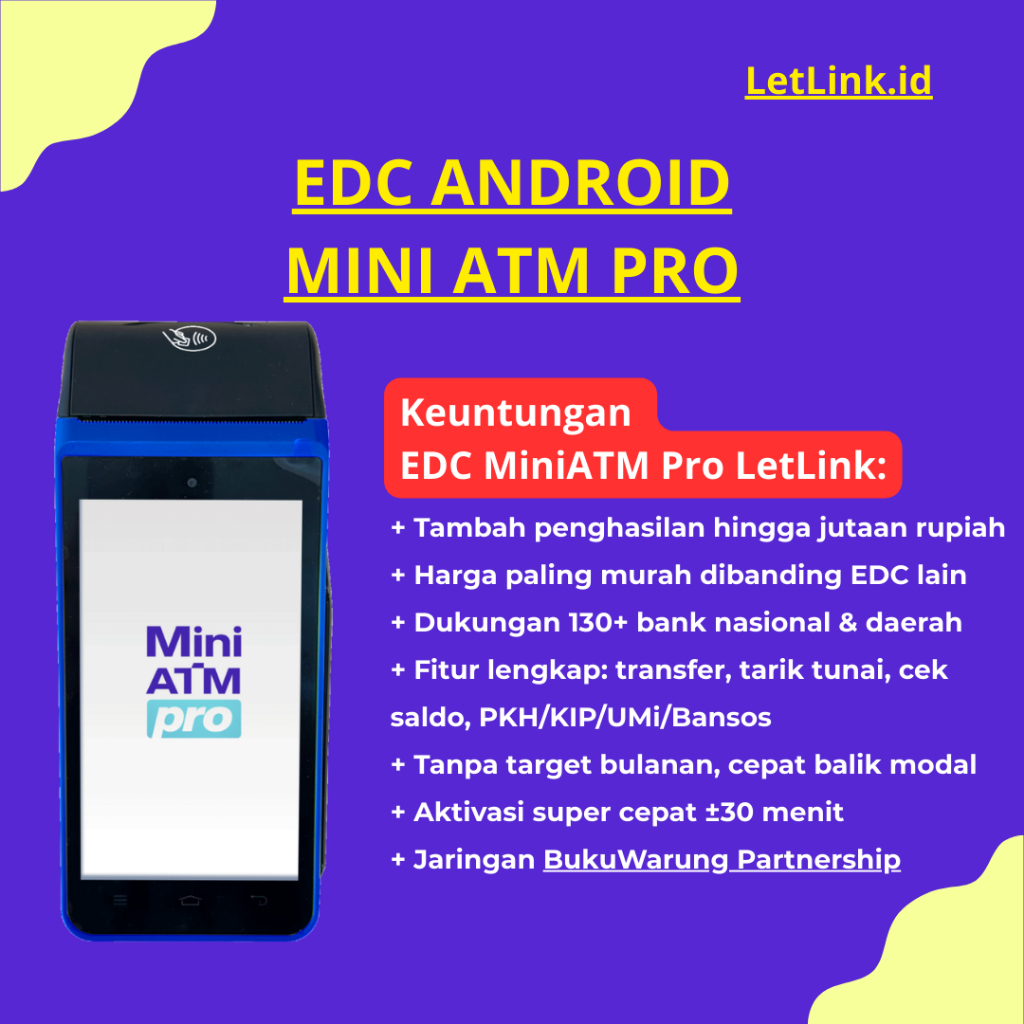EDC Android Mini ATM Pro LetLink - Mesin Tarik Tunai, Cek Saldo & Transfer bisa Semua Rekening Bank