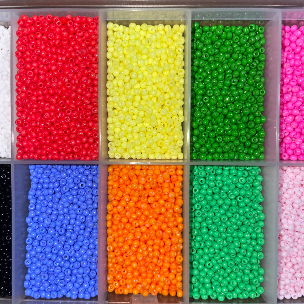 Set Manik Premium Ukuran Seragam 2mm 11/0 Opaque Glass Seed Beads Solid Biasa Doff Candy Jelly Bulat