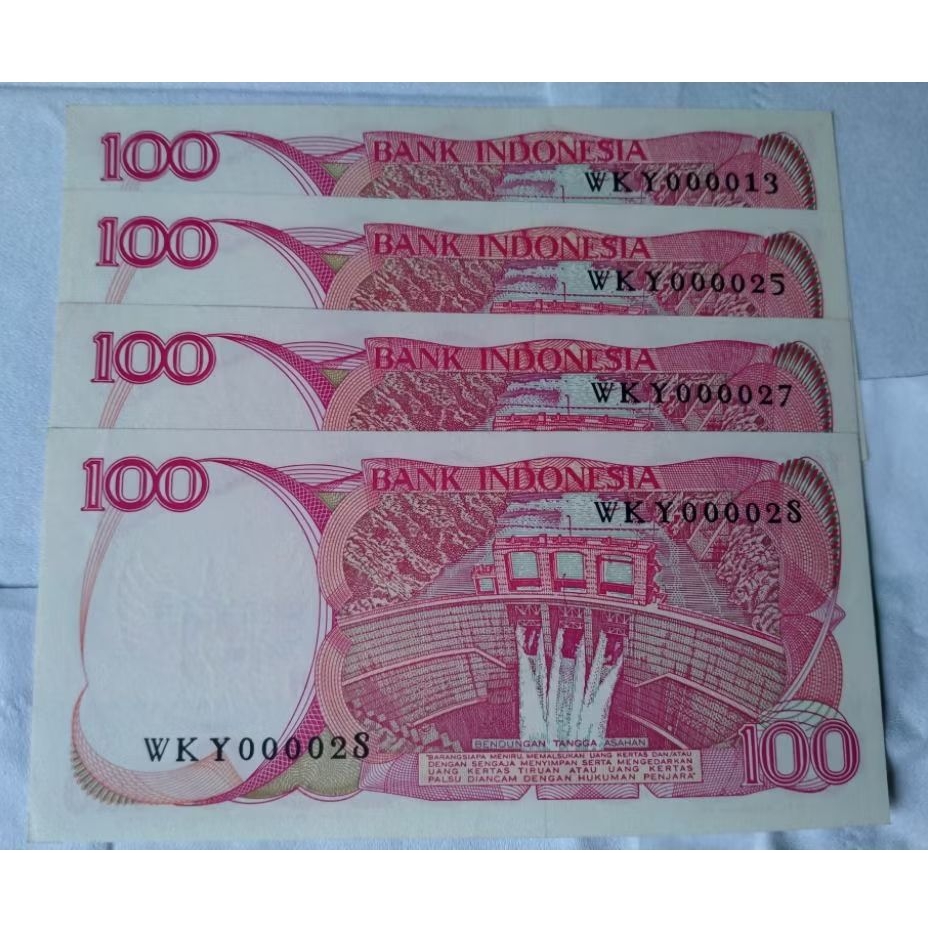 Uang Kuno 100 Rupiah 1984 Burung Goura Victoria Low Serial Number 4 Pcs