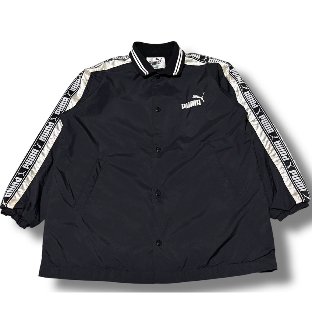 PUMA Jacket Windbreaker Taped Bordir Hitam Preloved