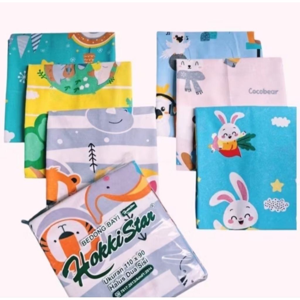 Hocky Star-12pcs/1lusin Bedong bayi bahan flanel kain lembut motif lucu size 110x90cm-Bedongan bayi