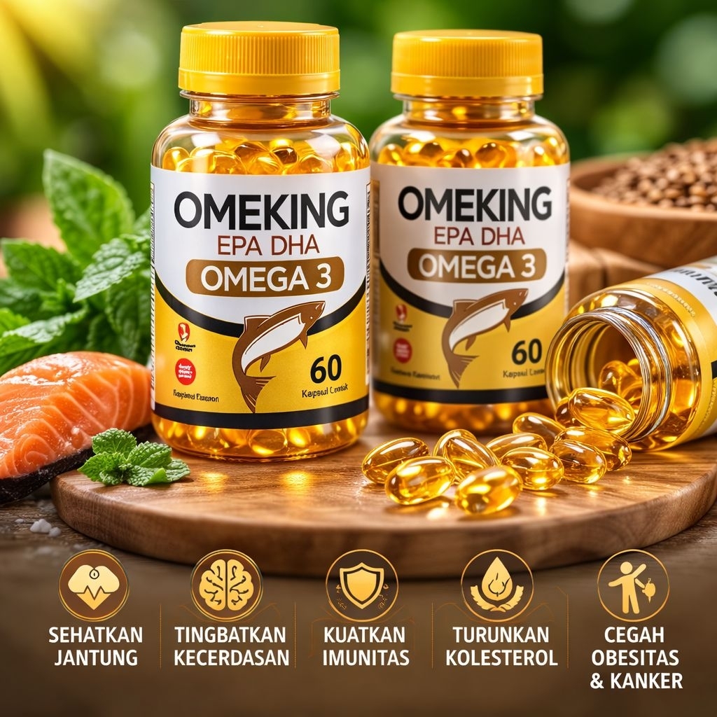 OMEKING Omega 3 EPA DHA Vitamin E isi 60 kapsul