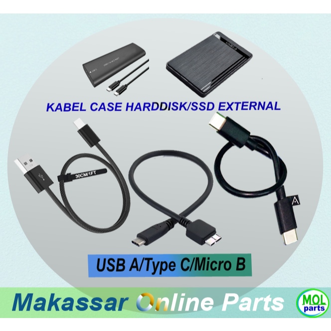 Kabel HDD Kabel Casing SSD Case Casing Harddisk External USB A to USB Type C USB Type C to USB Type 