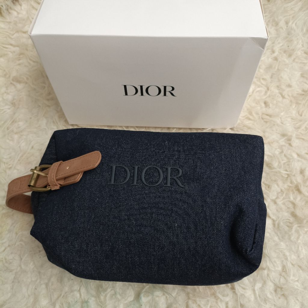 Dior trousse beauty pouch bag with handle ex vip gift tas make up blue denim toiletry travel case li