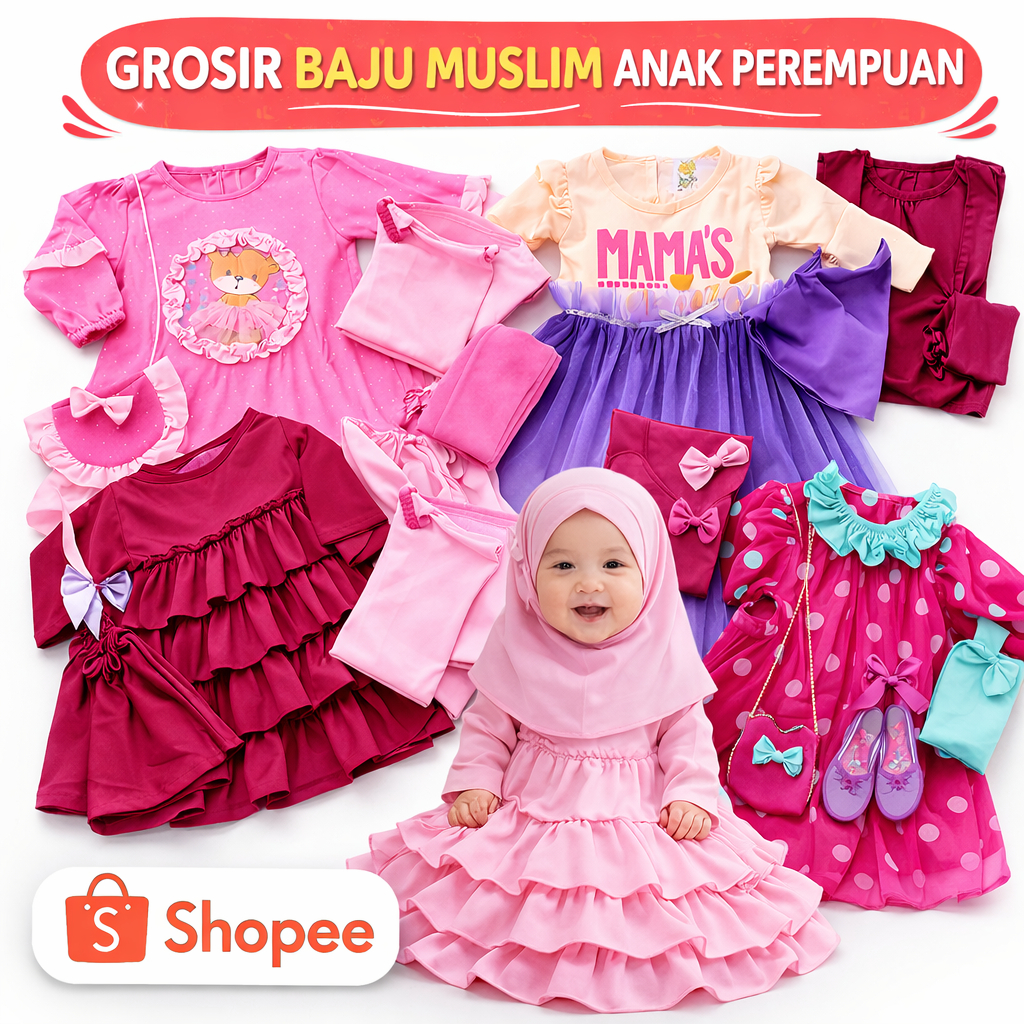 GAMIS BAYI 1 TAHUN PEREMPUAN  SET HIJAB BAYI NEW BORN 0-12 BULAN  BAJU MUSLIM BAYI PEREMPUAN  BUTTER