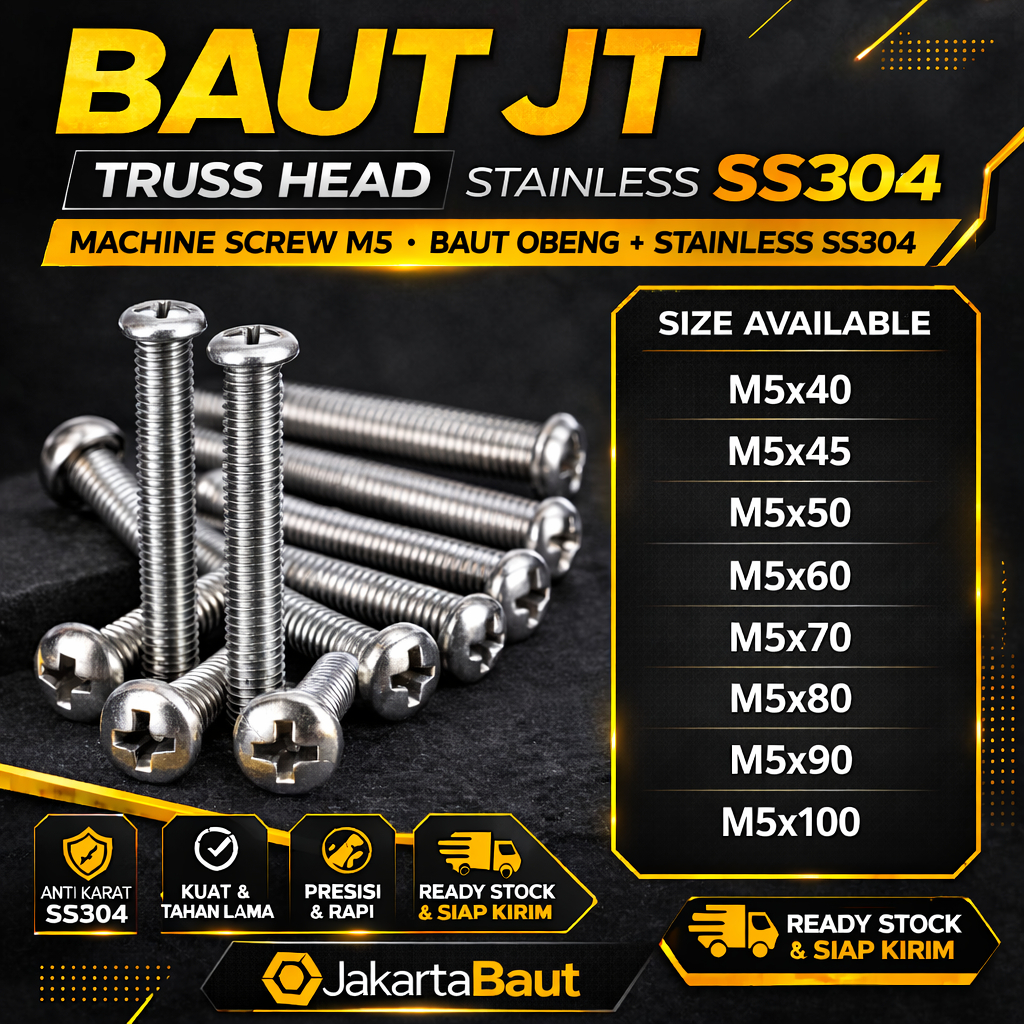 Baut JT M5X70 Machine Screw M5 X 70 Truss Head 5X70 Baut Obeng + Stainless SS304