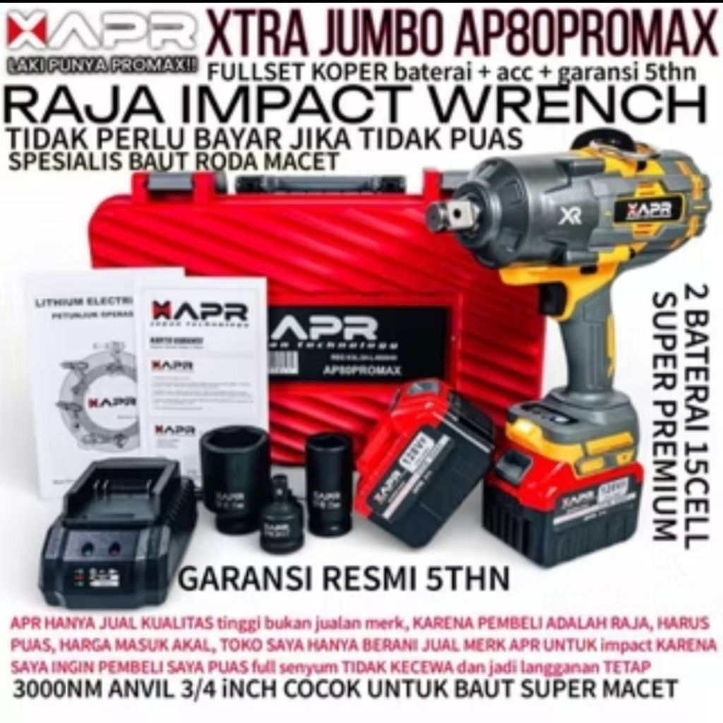 APR AP80 PROMAX IMPACT WRENCH 3000NM 2BATERAI + KOPER