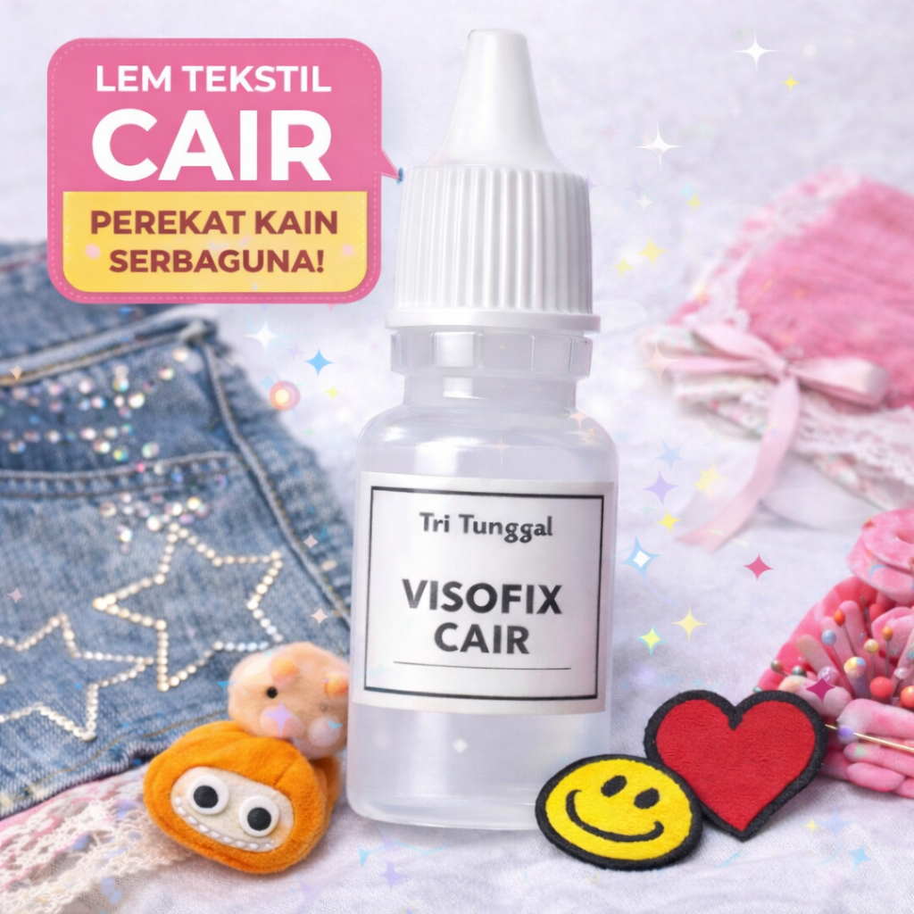 VISOFIX CAIR 10ML Lem Tekstil Perekat Kain Serbaguna Merekatkan Badge Sekolah Renda Payet Manik Patc