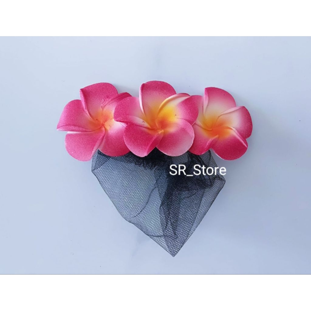 (MERAH) Jepit Harnet Bunga Kamboja Warna Merah // Harnet Wanita