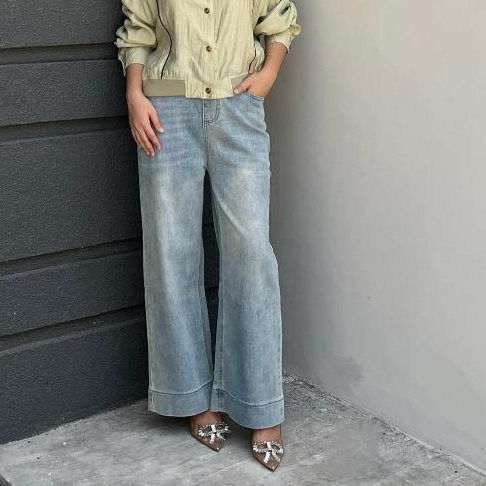Hazuki Trixie Pants Kulot Jeans Wanita Highwaist HW Korean Style Bahan Stretch Pinggang Karet Straig