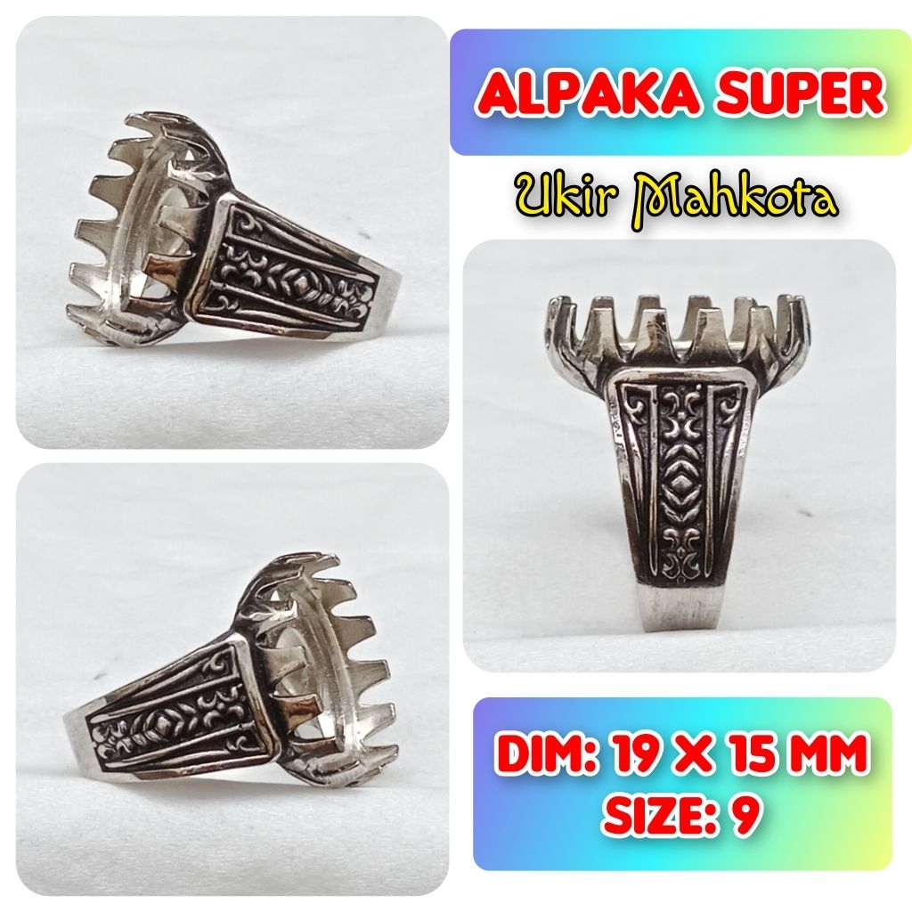 cincin emban batu akik batu permata alpaka super ukir mahkota.76