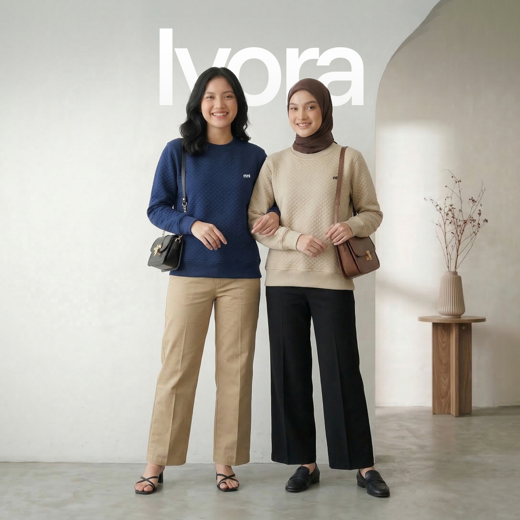 Ivora Crewneck Premium Cotton Waffle Casual Basic Crewneck