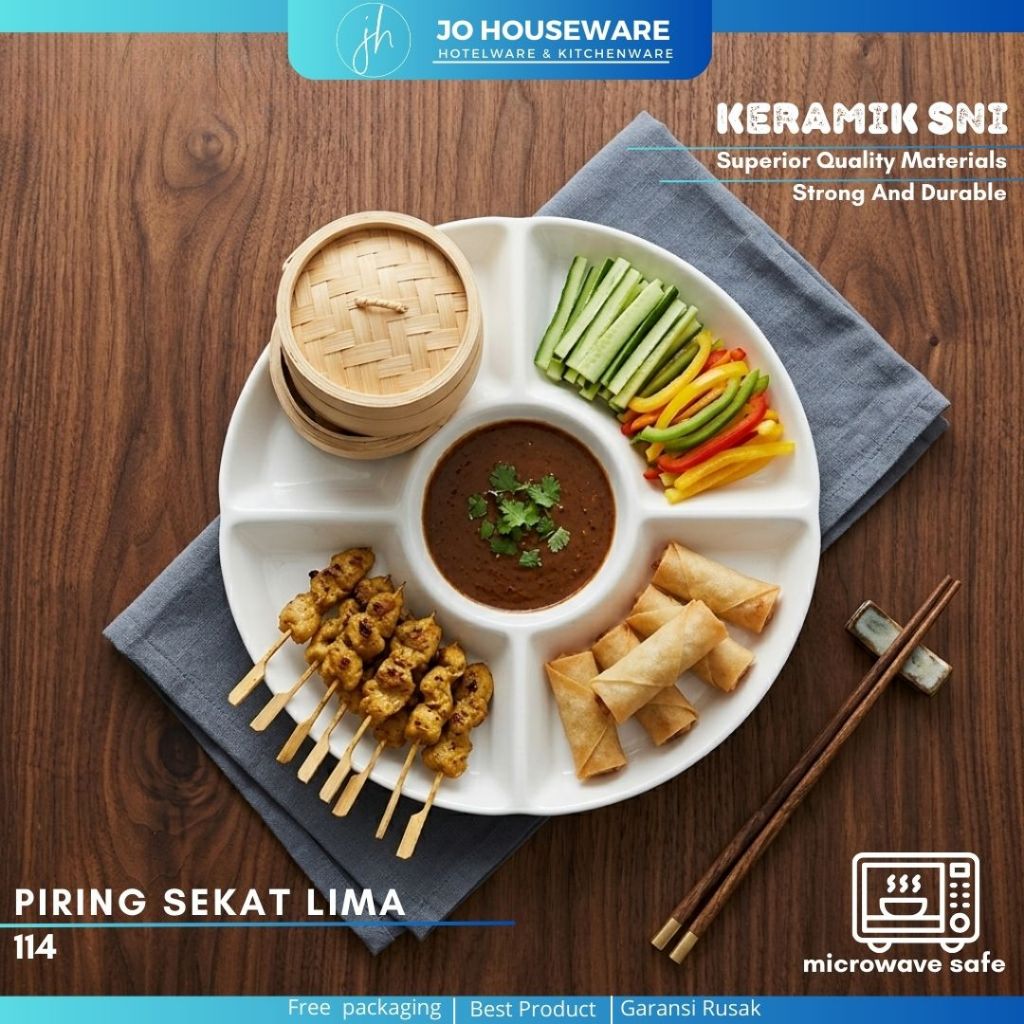 Piring Saji Sekat Lima Keramik Premium Unik Serbaguna / Piring Makan Sekat 5 Hotelware Resto 114