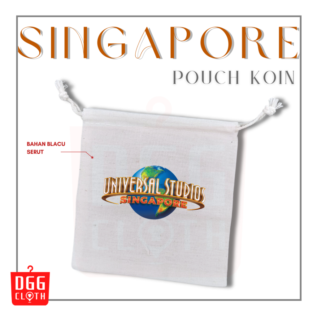 DGGCloth Pouch Koin Souvenir Singapore Dompet Koin Oleh Oleh Singapura Bahan Blacu Tali Serut Type 4