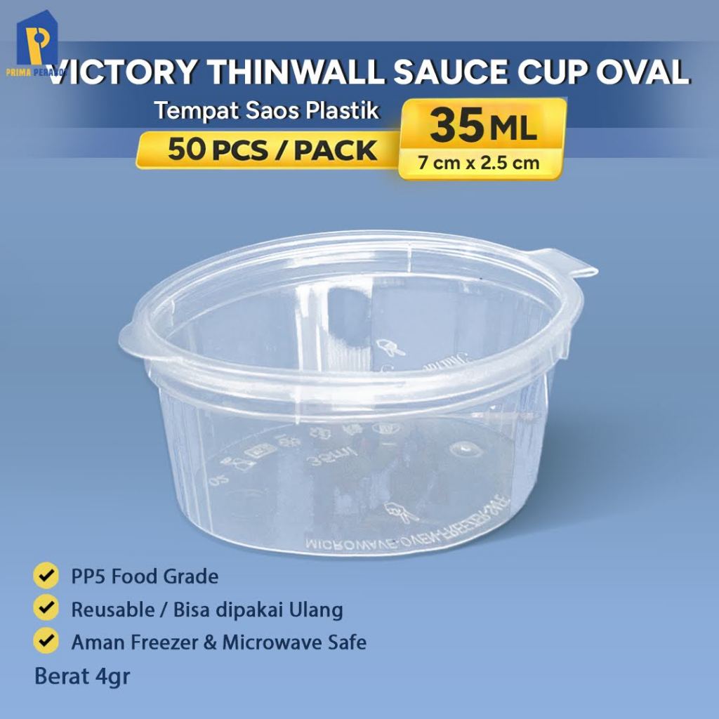 [50pcs] Thinwall Sauce Cup Oval 35ml Tempat Saus Sambal Wadah Puding Cup Plastik