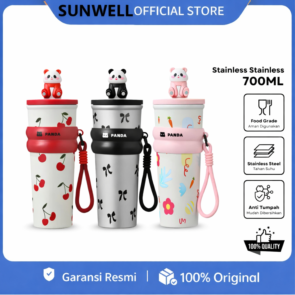 SUNWELL Tumbler Stainless 700ml Botol Minum Aesthetic Tumblr Cute Lucu Tahan Panas dan Dingin