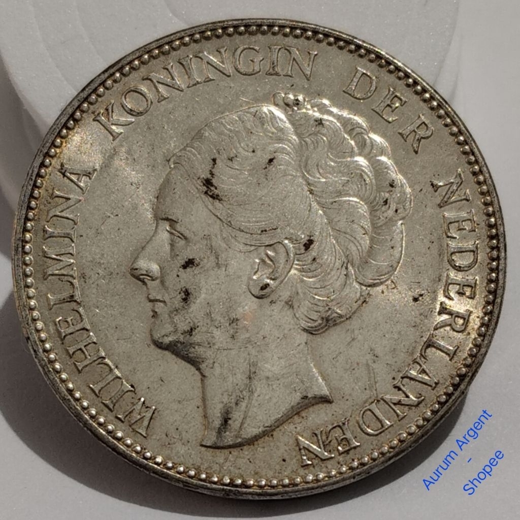 K.64S-- 1 PC KOIN PERAK KUNO ASLI 1 GULDEN WILHELMINA TH 1939.  -- SILVER COIN --