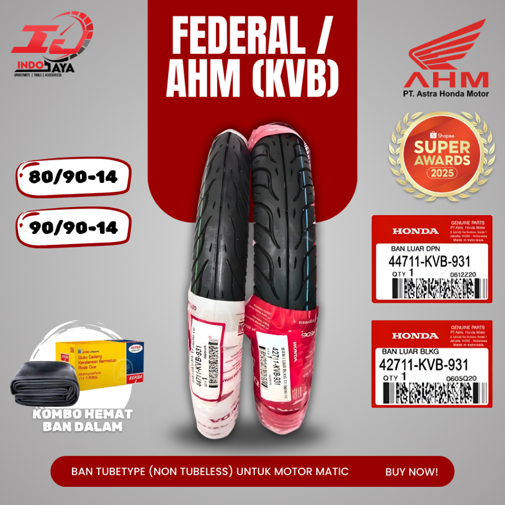[PAKET MURAH SEPASANG] BAN AHM FEDERAL TUBETYPE ( 80/90-14 / 90/90-14 ) BAN MOTOR MATIC HONDA BEAT P