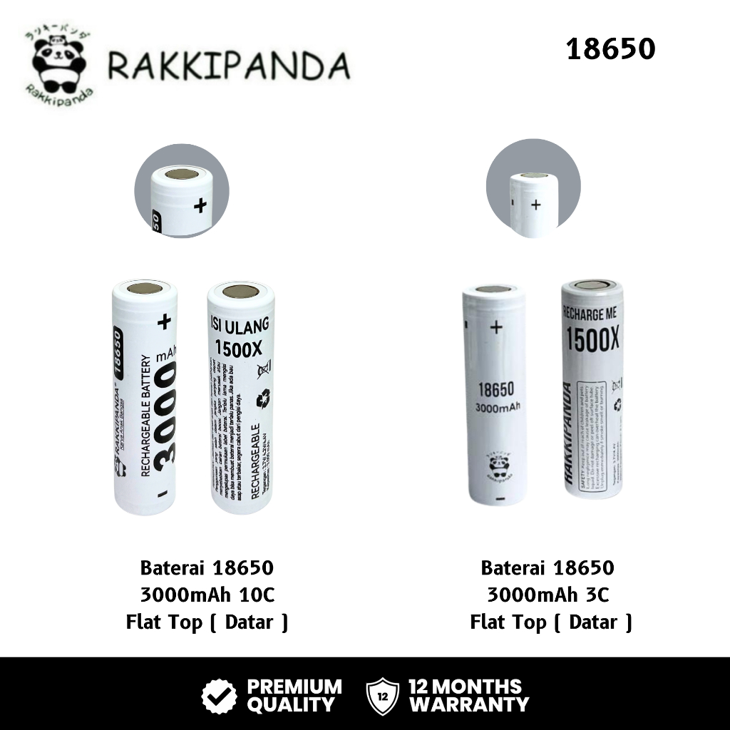 RakkiPanda - Baterai Cas 18650 Flat Top 3000mAh