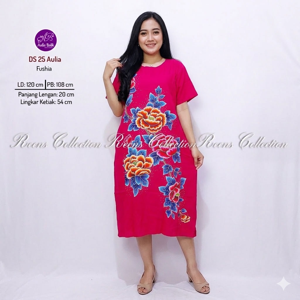 Batik Aulia Daster 25 Tanpa Kancing 2 Saku Depan | Daster Lengan Pendek Di Bawah Lutut Rayon Premium
