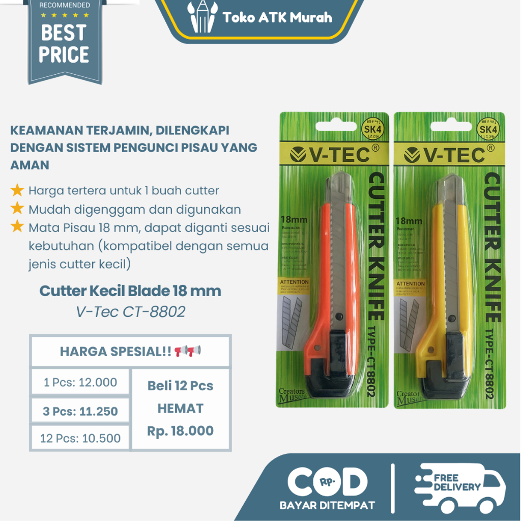 Cutter Knife V-Tec CT-8802 / Pisau Kater Besar Alat Potong Tajam