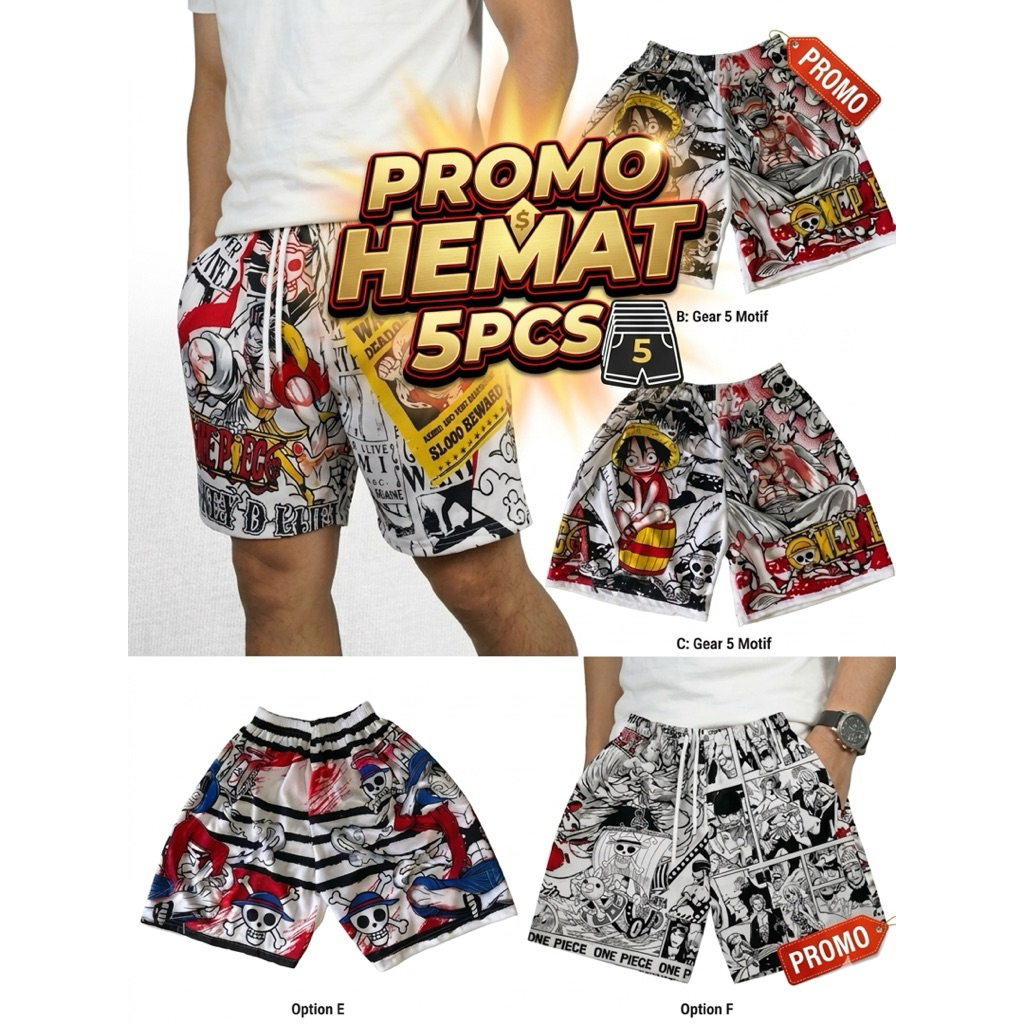 Paket Hemat 5 Pcs Celana Pendek Karakter Boxer Pria Wanita Dewasa Motif Kartun Kolor Santai Premium 