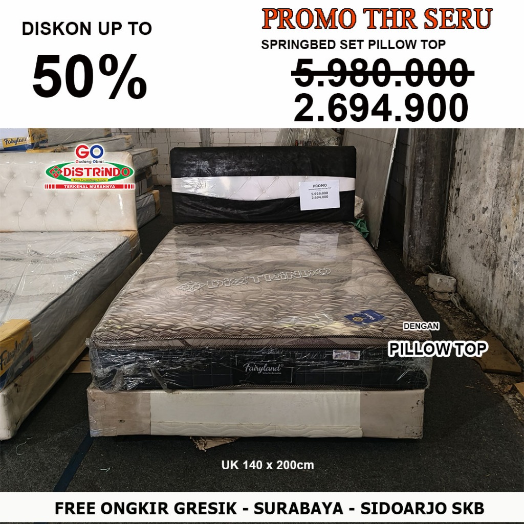 DISTRINDO Springbed Fullset Divan + Sandaran Kasur Pillow Top