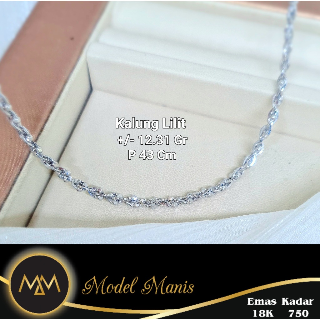 Kalung Kepang Lilit Italy AU Putih 750 kadar 18k
