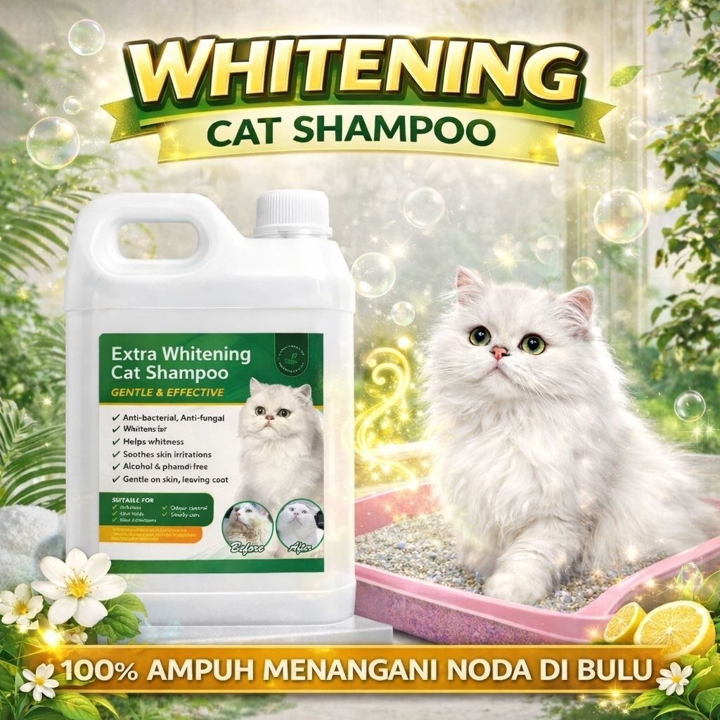 WHITENING SHAMPOO 1 LITER - Shampoo Plus Conditioner Kucing Putih Grooming Kucing Putih Pemutih Bulu