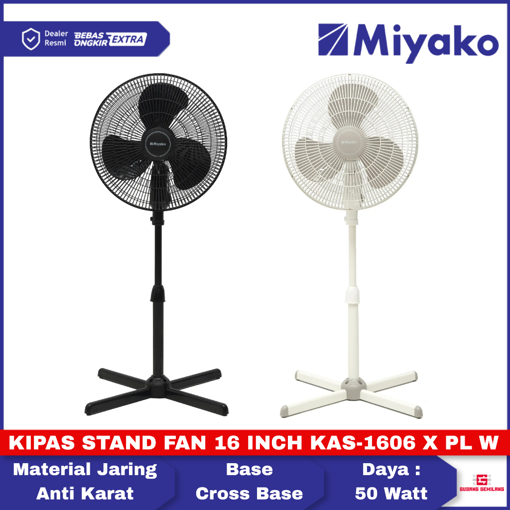 Kipas Angin Stand Fan 16 Inch Kipas Angin Berdiri Extra Strong Wind KAS-1606 X PL/W  MIYAKO