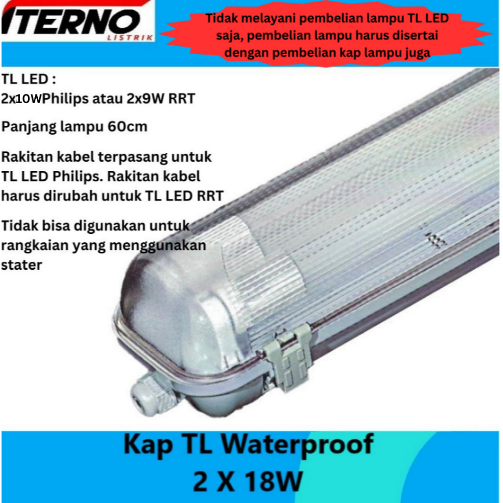Kap Lampu Waterproof 2x18 2x18W TL LED 2x10W IP65