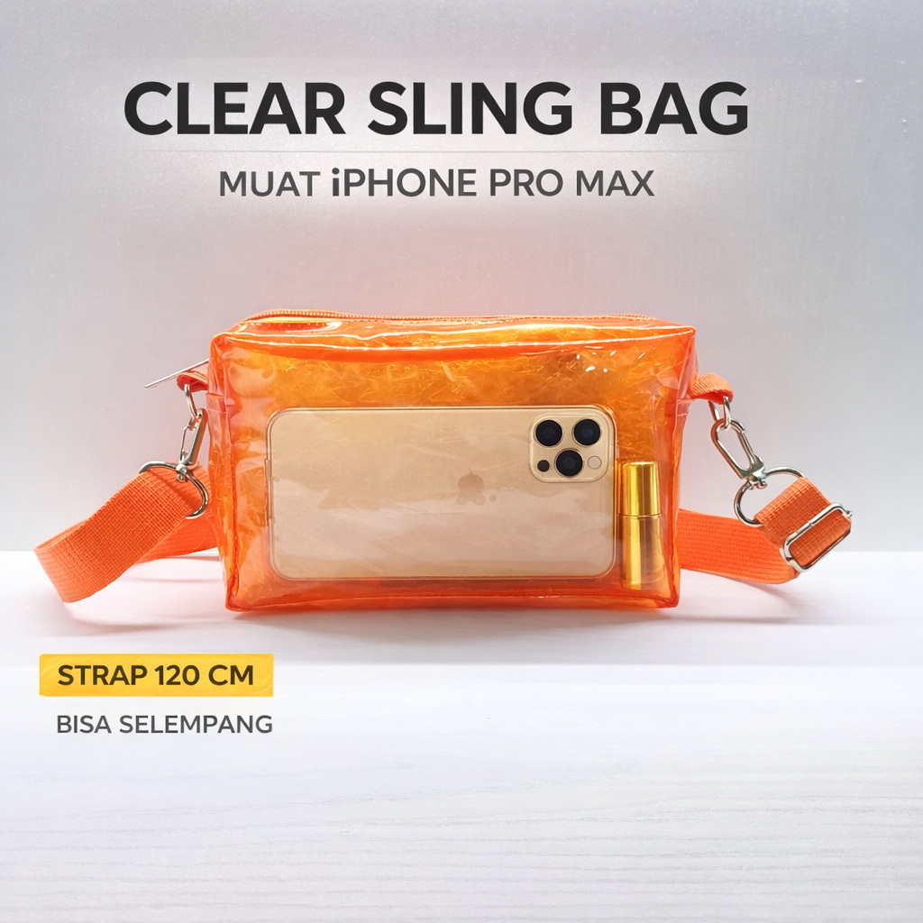 Tas Selempang Wanita Transparan PVC | Clear Sling Bag Mini Muat iPhone Pro Max | Tas Konser Event