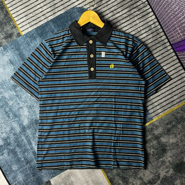 KAOS POLO HANG TEN STRIPE BLUE BLACK SECOND