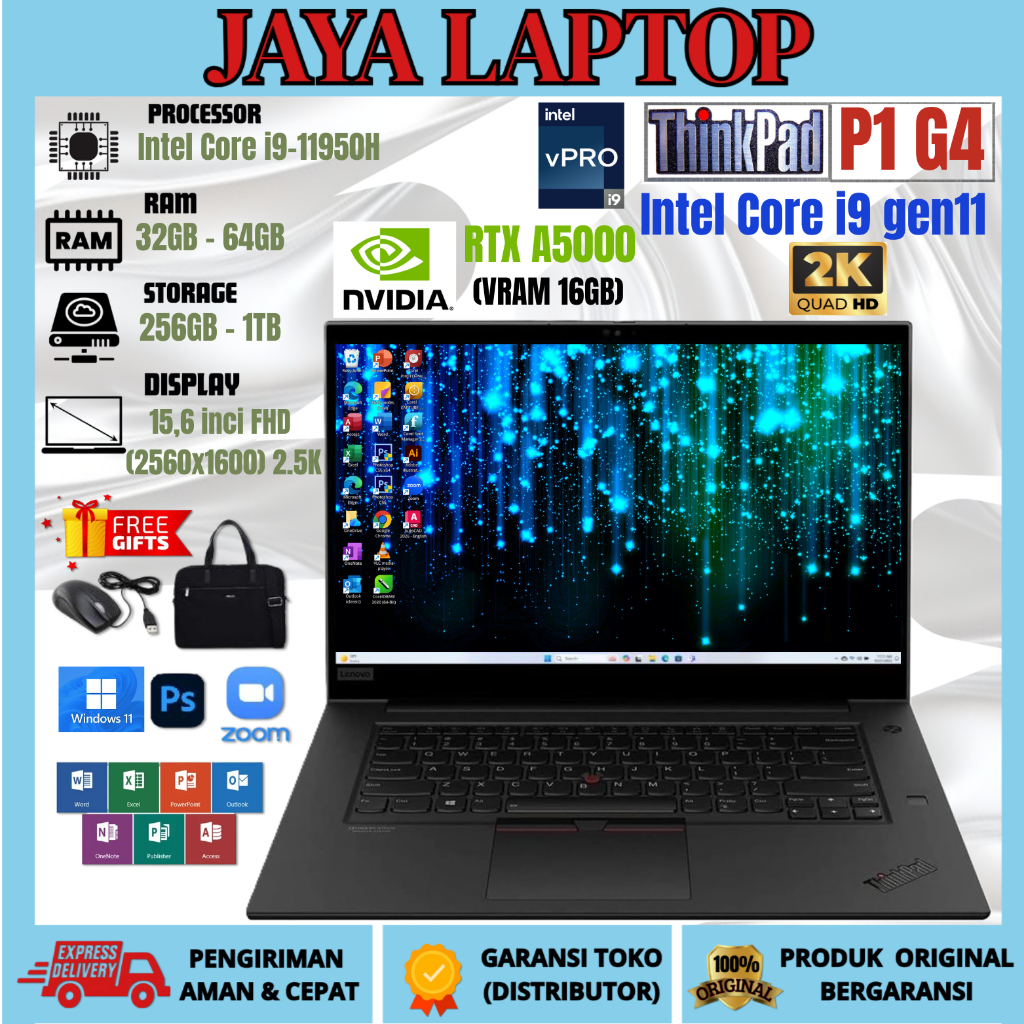 LAPTOP LENOVO THINKPAD P1 G4 i9 11950H RTX A5000 RAM 64GB / SSD 1TB SPEK TINGGI