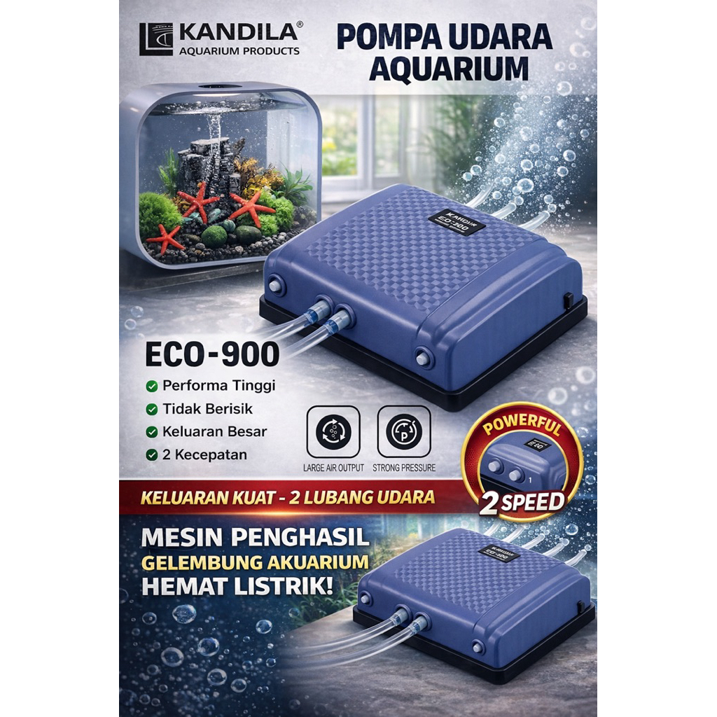 AERATOR AQUARIUM 4 LUBANG KANDILA ECO 900 MESIN GELEMBUNG UDARA AIR AQUARIUM