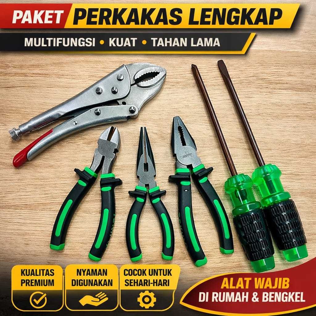 Paket Tang Set 6 Pcs TekiPo / Tang Buaya Bengkok 10 Inch - Tang Jepit + Tang Kombinasi 7 Inch + Tang