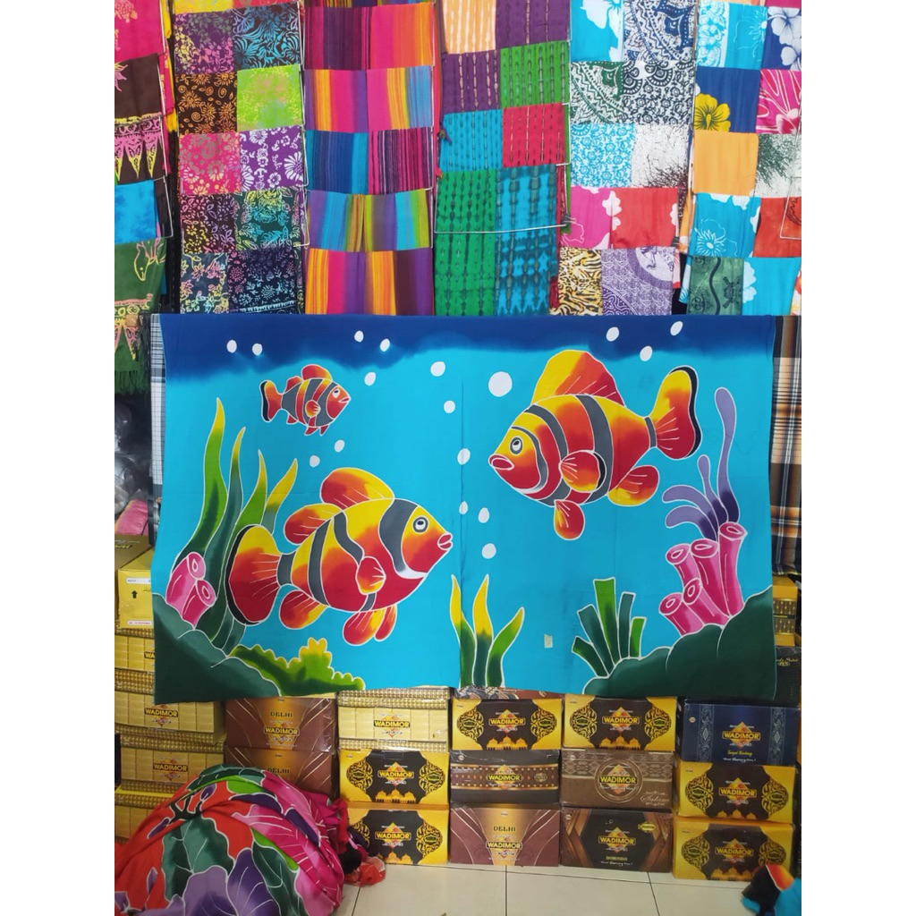 KAIN BALI LUKIS JUMBO PREMIUM UK 200x120 MOTIF IKAN