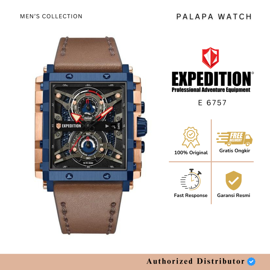 Jam Tangan Pria Expedition EXP 6757 / exp6757 / 6757 Leather Chronograph Original