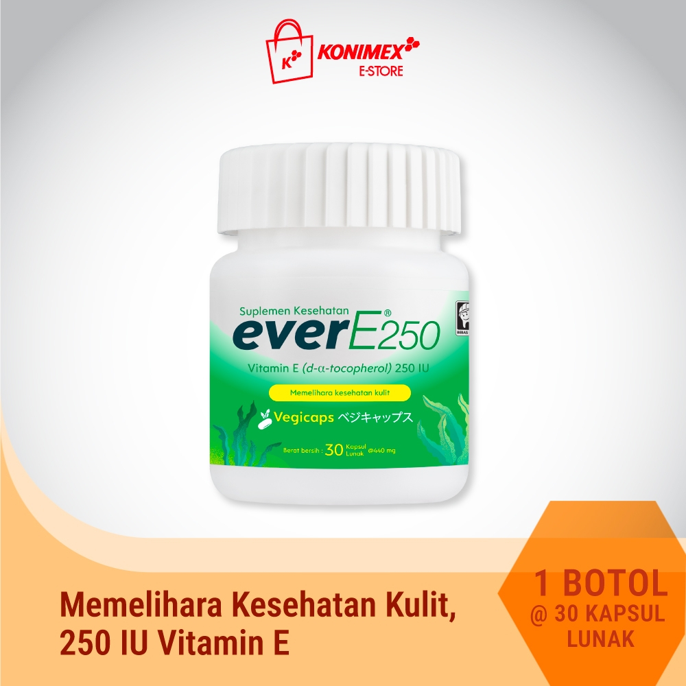 EVER E 250 MG Vitamin E - Vitamin Kulit - Pencegah Penuaan Dini - Vitamin Promil Isi 30 Kapsul