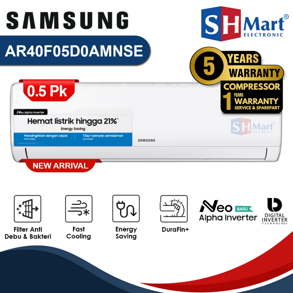 Ac Samsung 1/2 Pk Neo Alpha Inverter AR40F05D0AMNSE Fast Cooling Garansi Resmi (MEDAN)