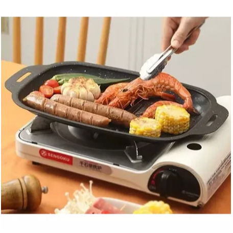Wajan Panggangan Panjang Portabel Grill Pan Korea Datar BBQ Anti Lengket Tahan Panas/ Panci Panggang