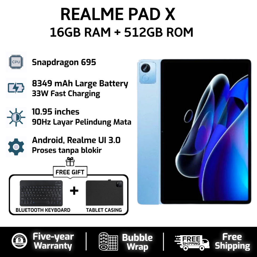Realme Pad X | Snapdragon 695 | 8340mAh large battery | 33W Flash Charge | LCD Eye-Care Screen |
