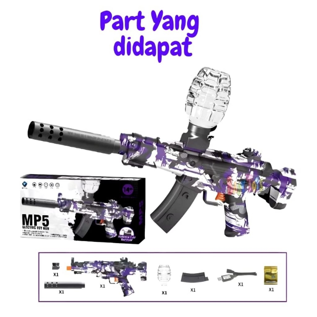 Mainan Anak Pistol Tembakan MP5 Gun Electric Water Gel op 7.4v / Water Bubble Senapan Listrik