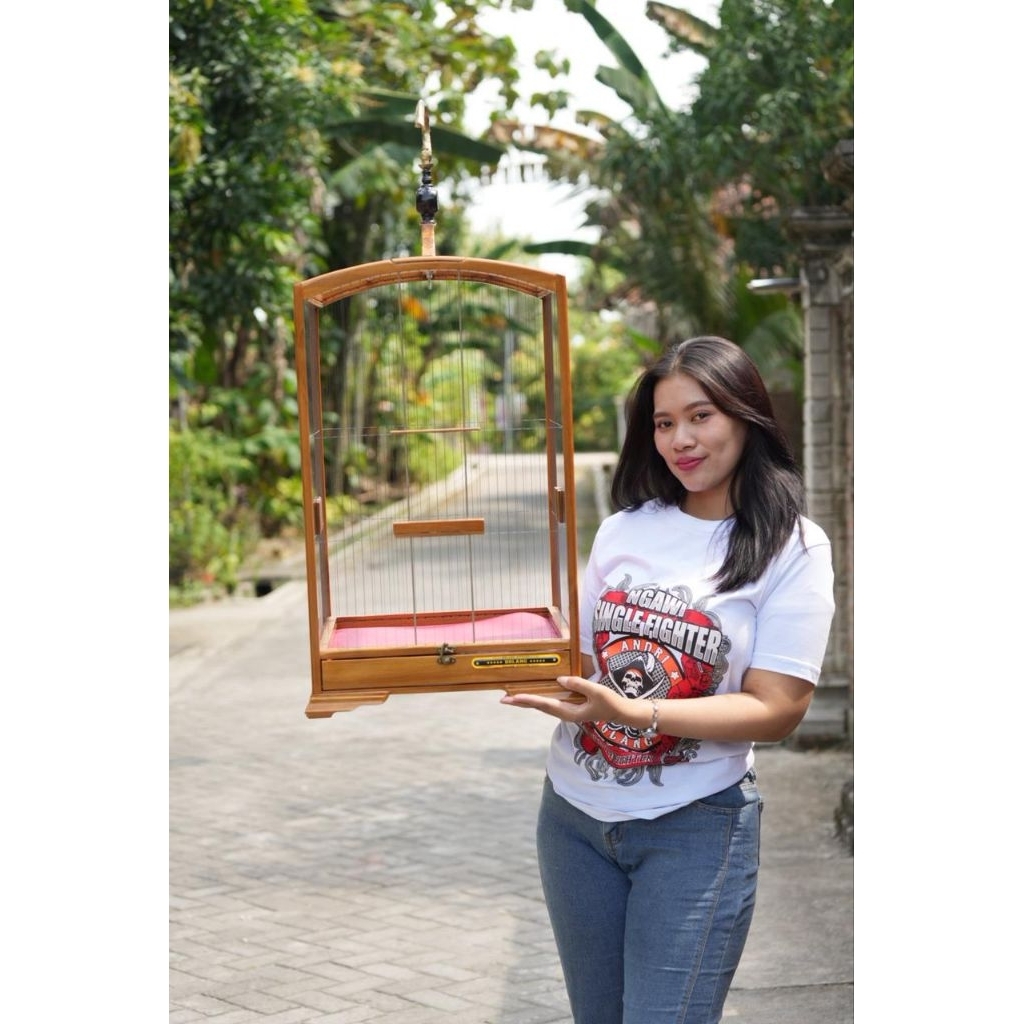 Sangkar Kenari Ruji Senar Kayu Natural