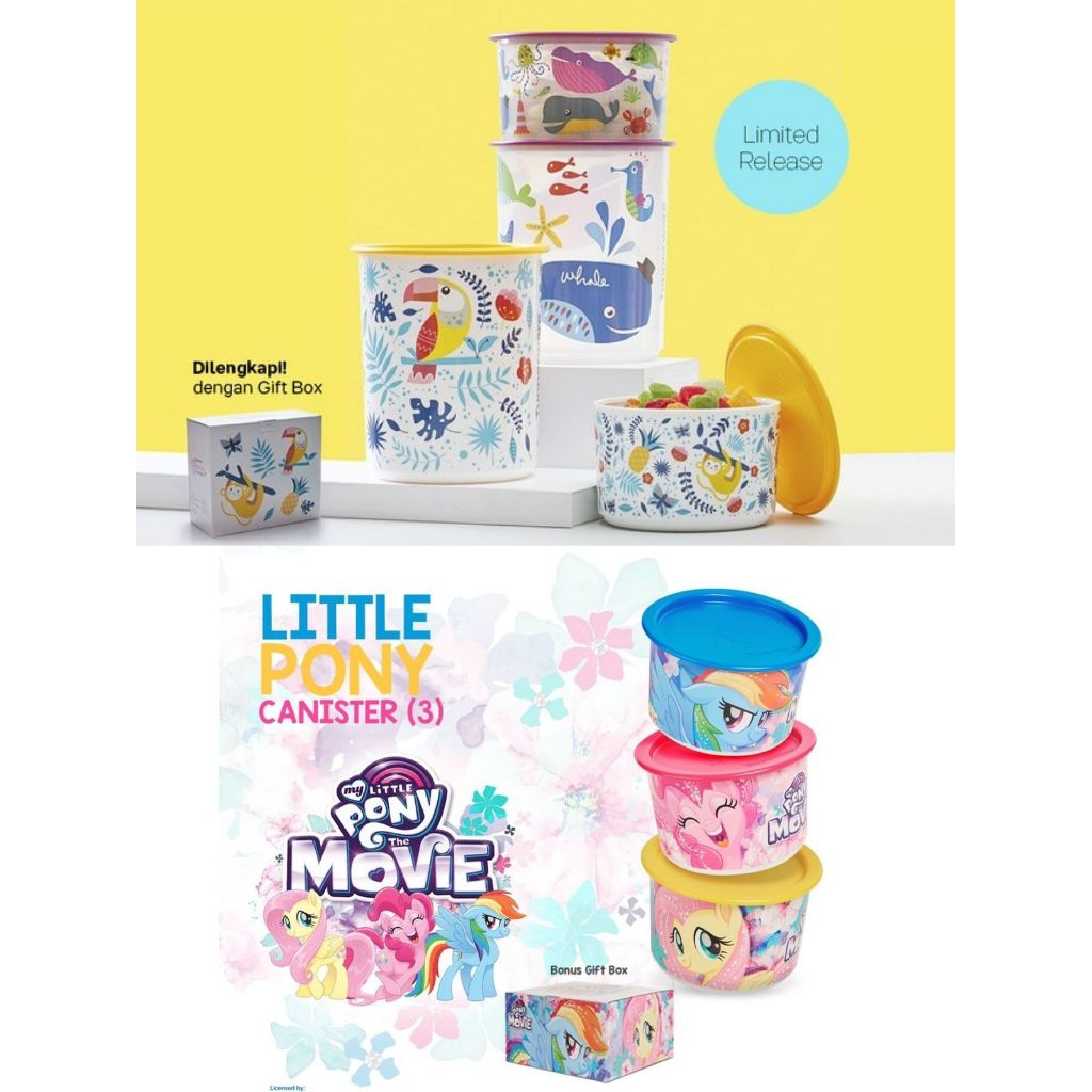 PROMO TOPLES TUPPERWARE LITTLE PONY CANISTER / NATURE CANISTER 1 SET MURAH/ TEMPAT KUE / SNACK/ KERI