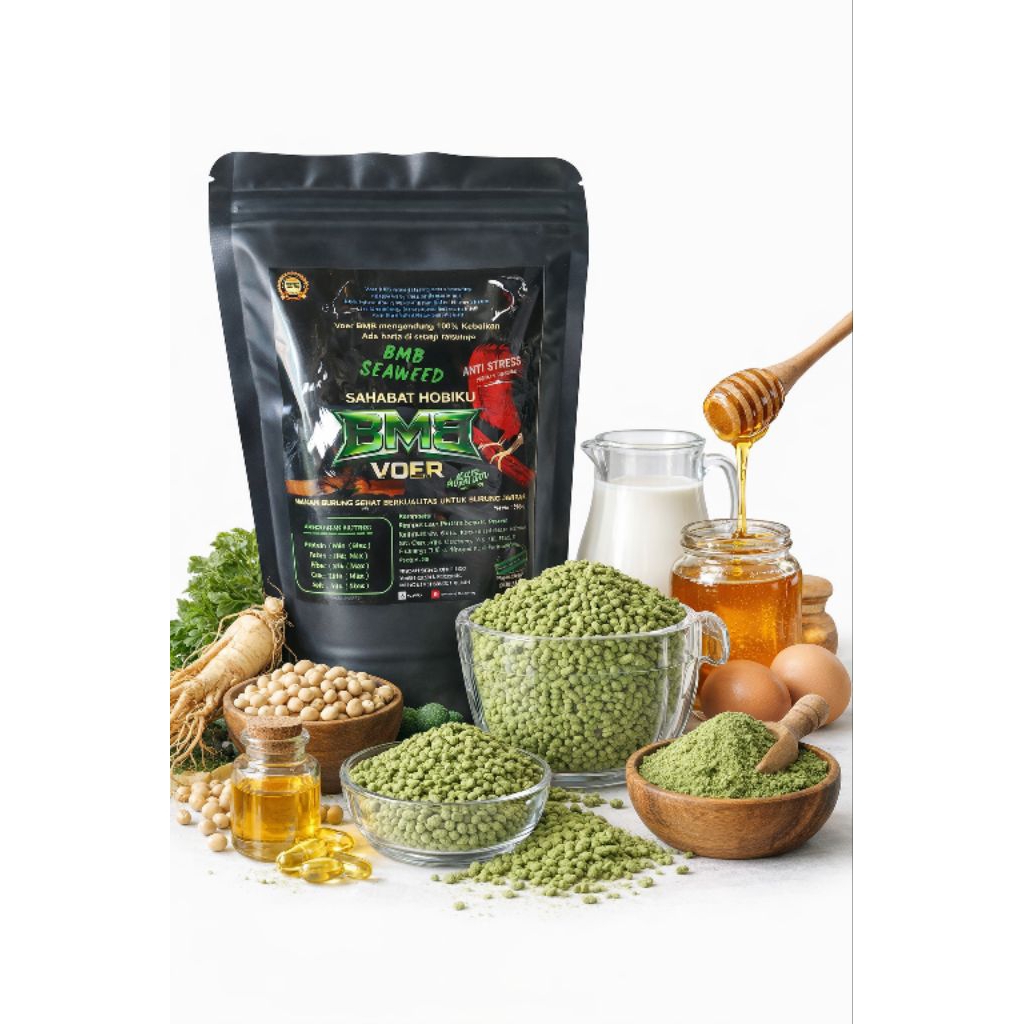 VOER HIJAU BMB SEAWEED PAKAN BURUNG MURAI BATU, KACER, ANIS KEMBANG, ANISMERAH, PENTET, JALAK SUREN