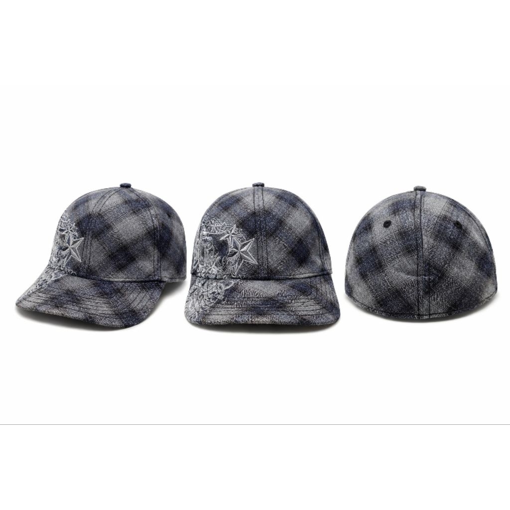 Topi Miami Ink Embroidery Denim Pattern Hitam Abu