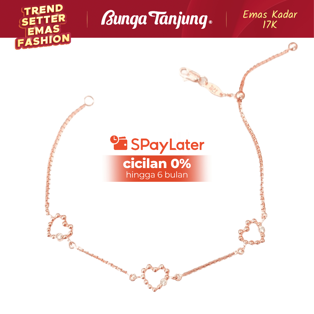 GELANG SERUT HATI SNOWBALL - EMAS 17K - BUNGA TANJUNG GOLD