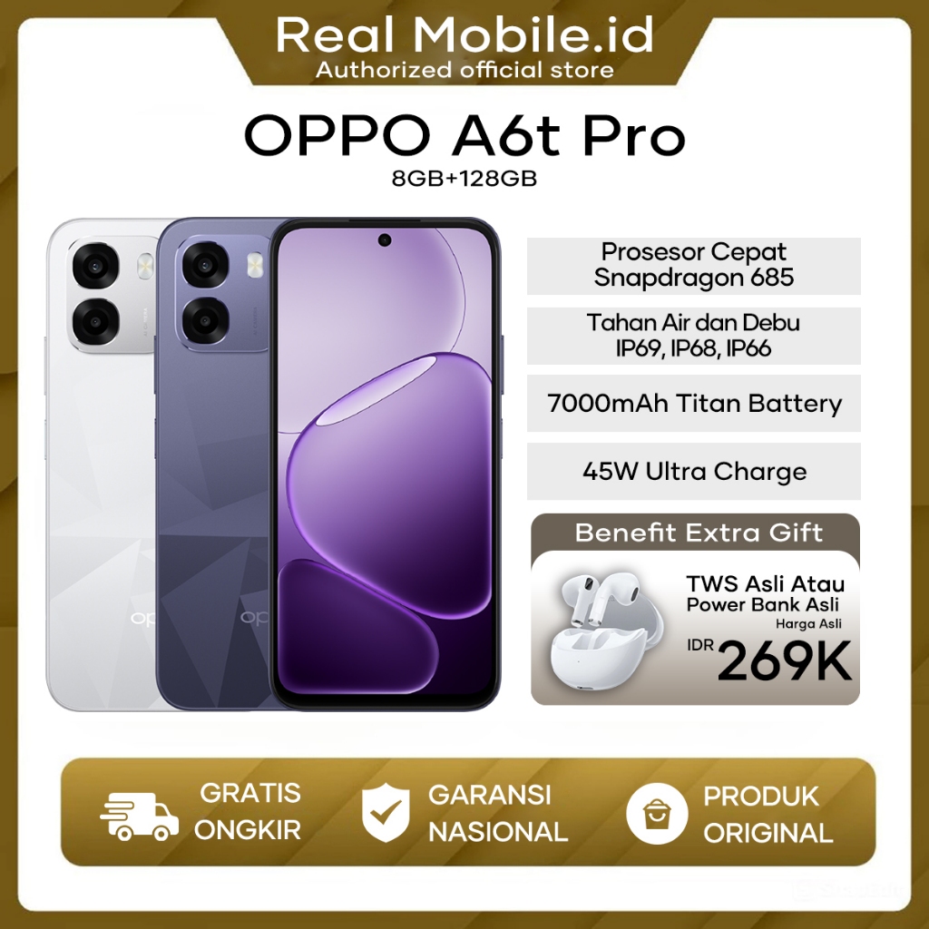[Official Store]OPPO A6t Pro 8+128GB NFC 7000mAh 45W Official Store Android Murah Terbaru 2026