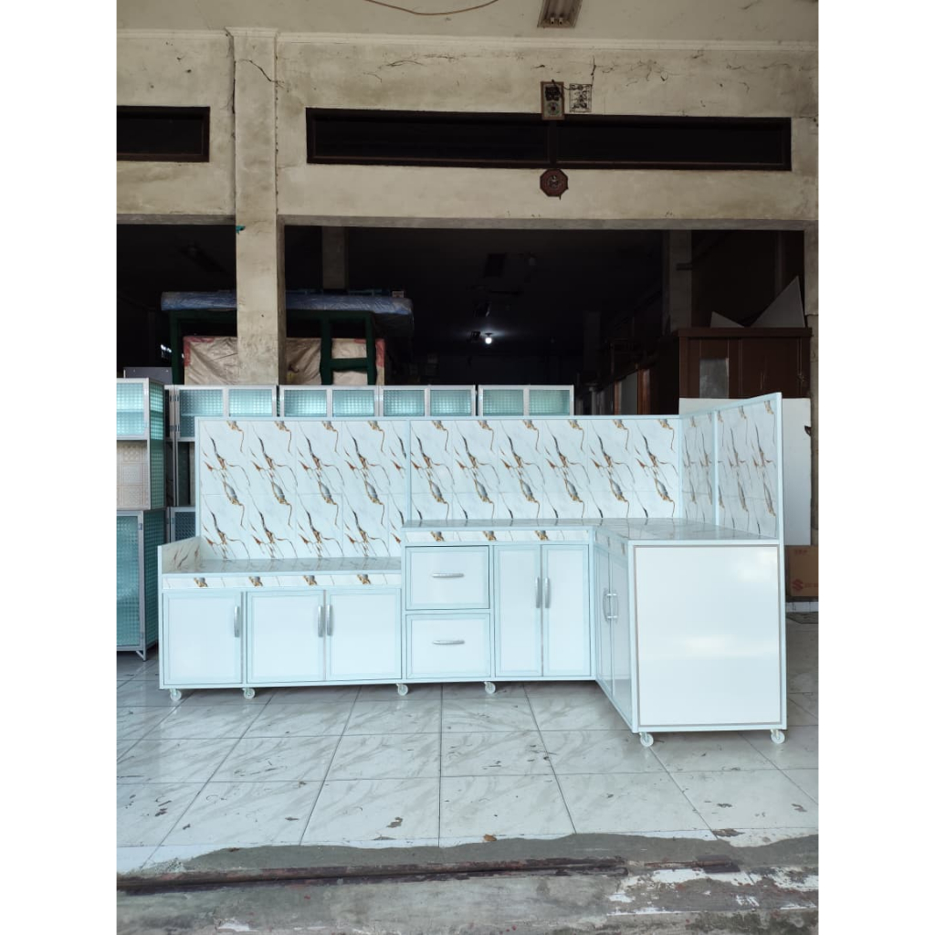 Kitchen Set Letter L / Kitchen Set Tiang Holo Aluminium / Kitchen Set Minimalis Sudut / DROP ONLY JA
